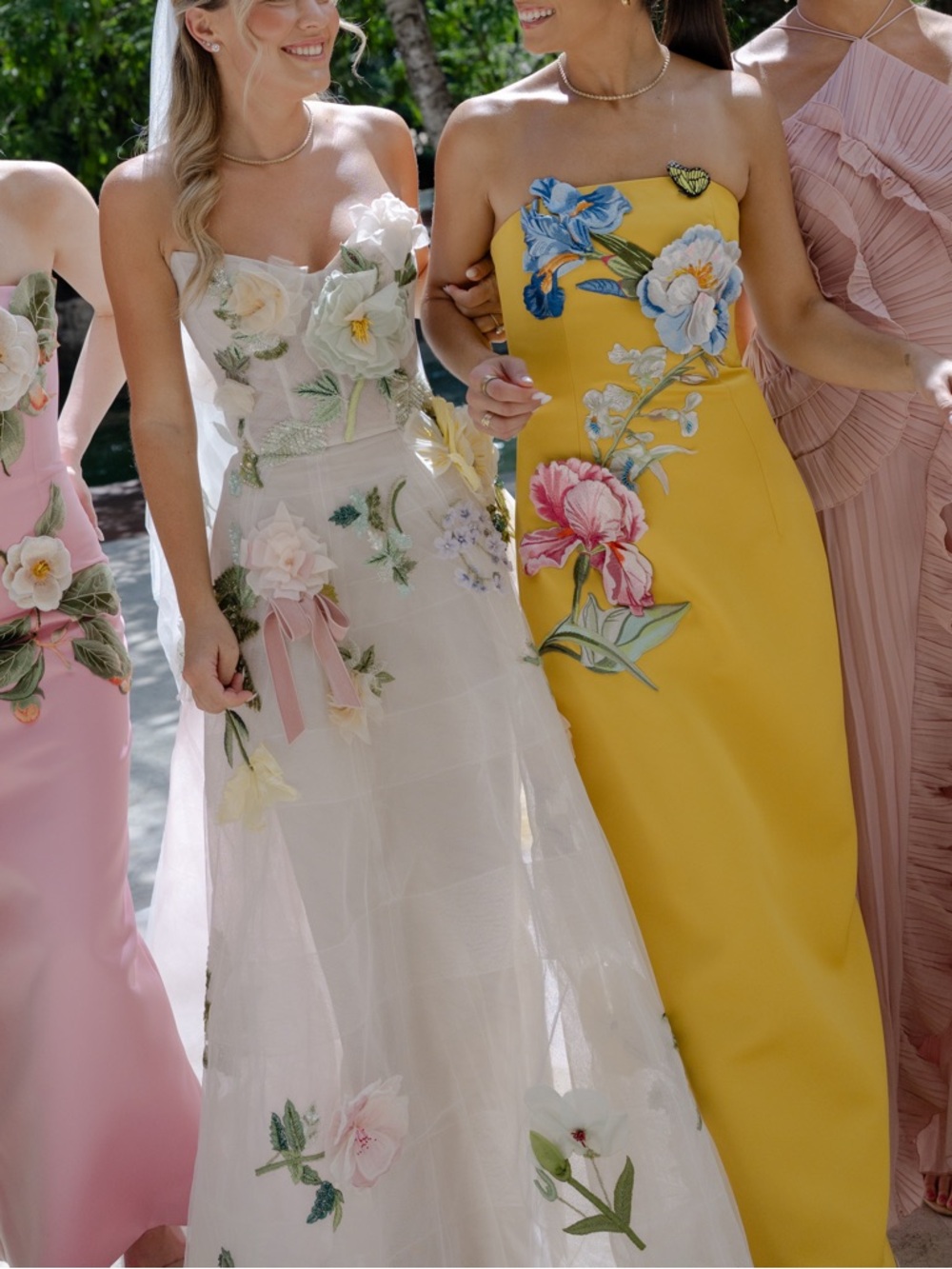 LEO LIN Rayna Floral Appliqué Bustier Dress, Yellow